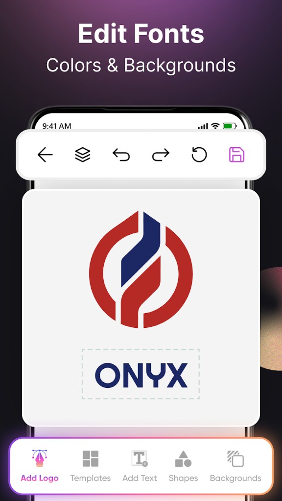 Visual logo editor with fonts, colors, and layers — AI Logo & Brand Identity Studio