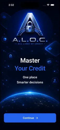 ALOC welcome screen with brand identity and onboarding — ALOC Personal Finance Platform