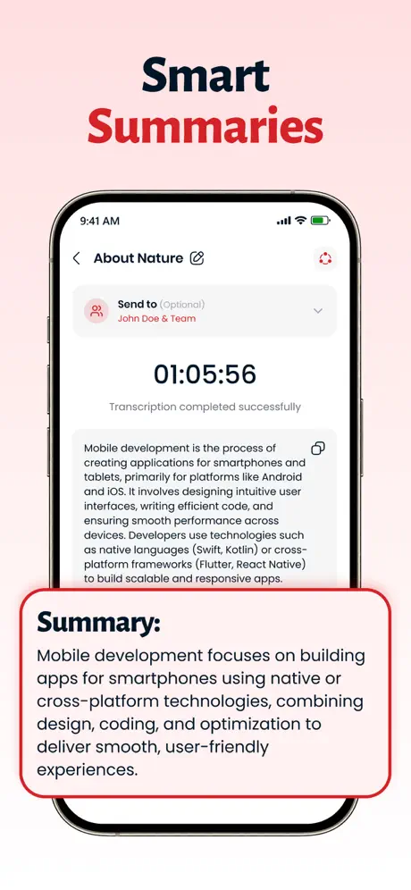 Brain Dump AI-generated transcription and summary — Brain Dump AI Voice Messaging Platform